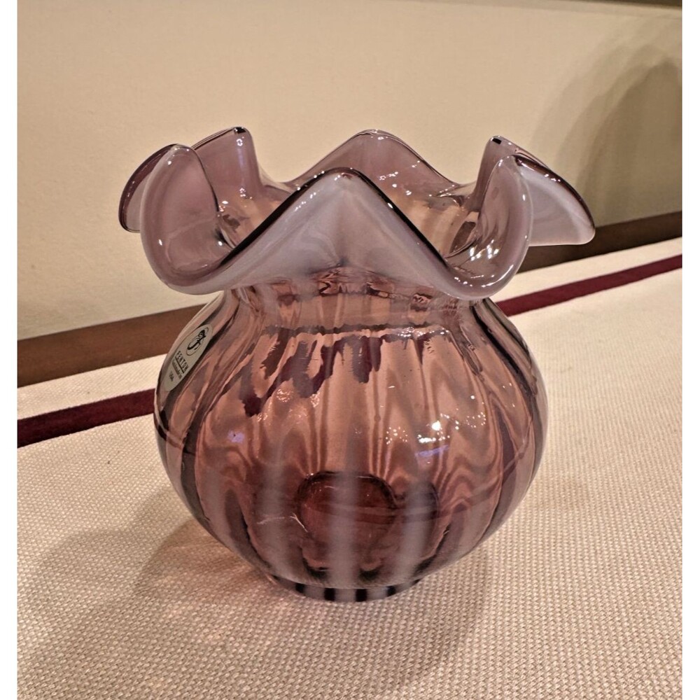 Vintage 2002 Fenton Signed Shelley Fenton Purple Ruffled Edge Vase